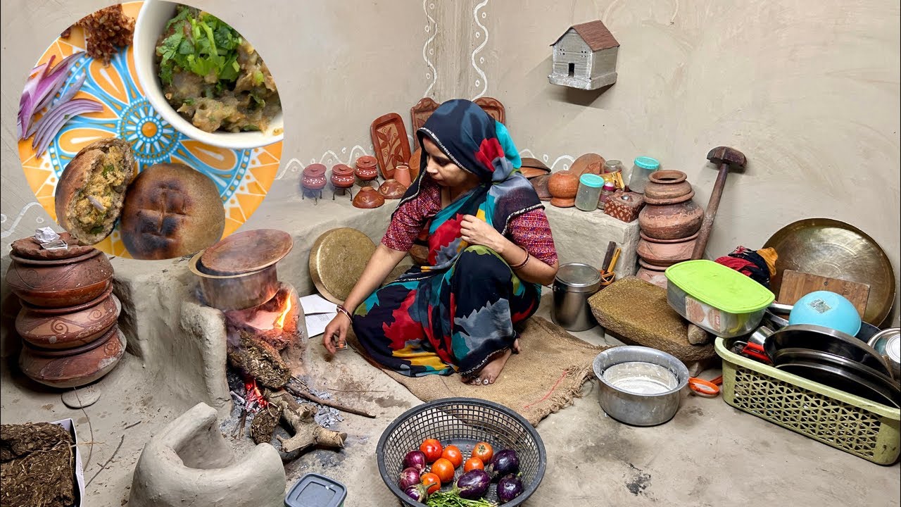 चूल्हे पर चोखा बाटी #villagefood #livecooking