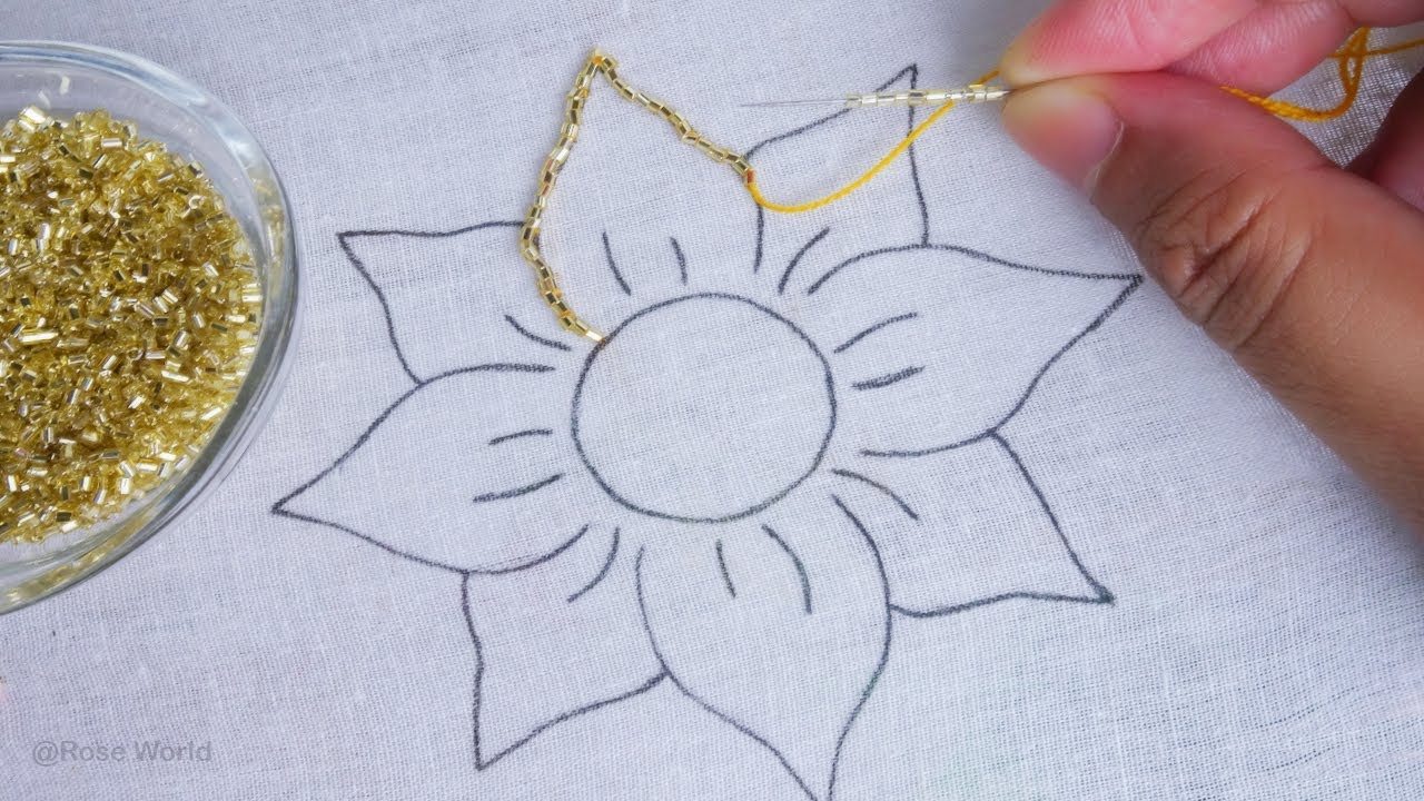 Beaded hand embroidery beautiful flower and leaf design for dress | beads work