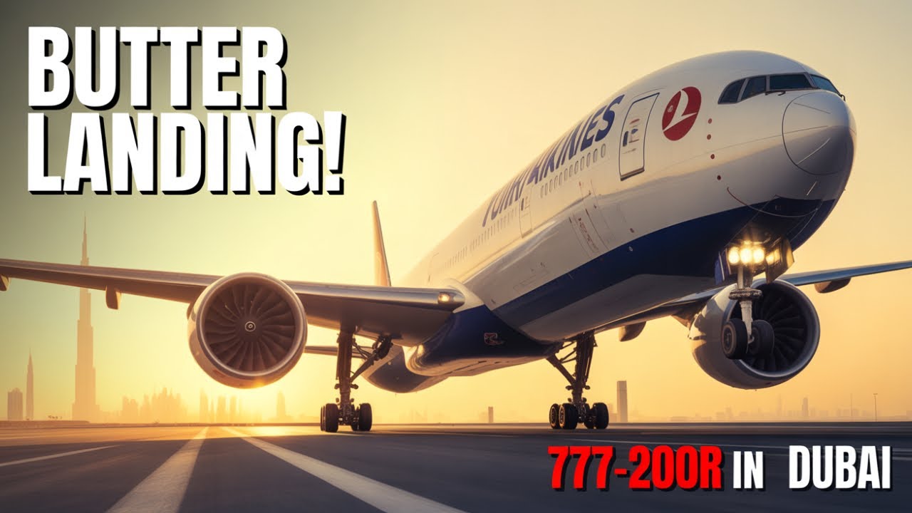 INSANE Emirates 777 200RR BUTTER Landing in Dubai   Real Engine Roar!