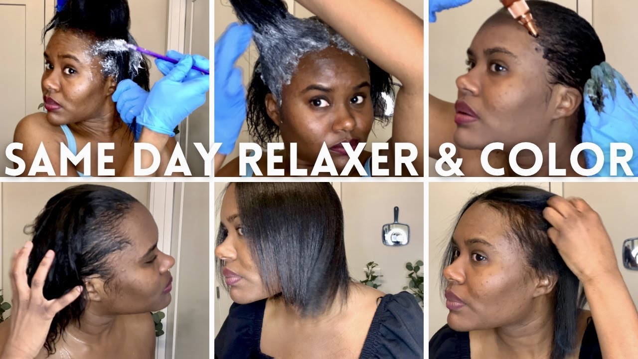 How I Relax My Hair at Home- 4 months stretch- Relax and Color Hair Same Day