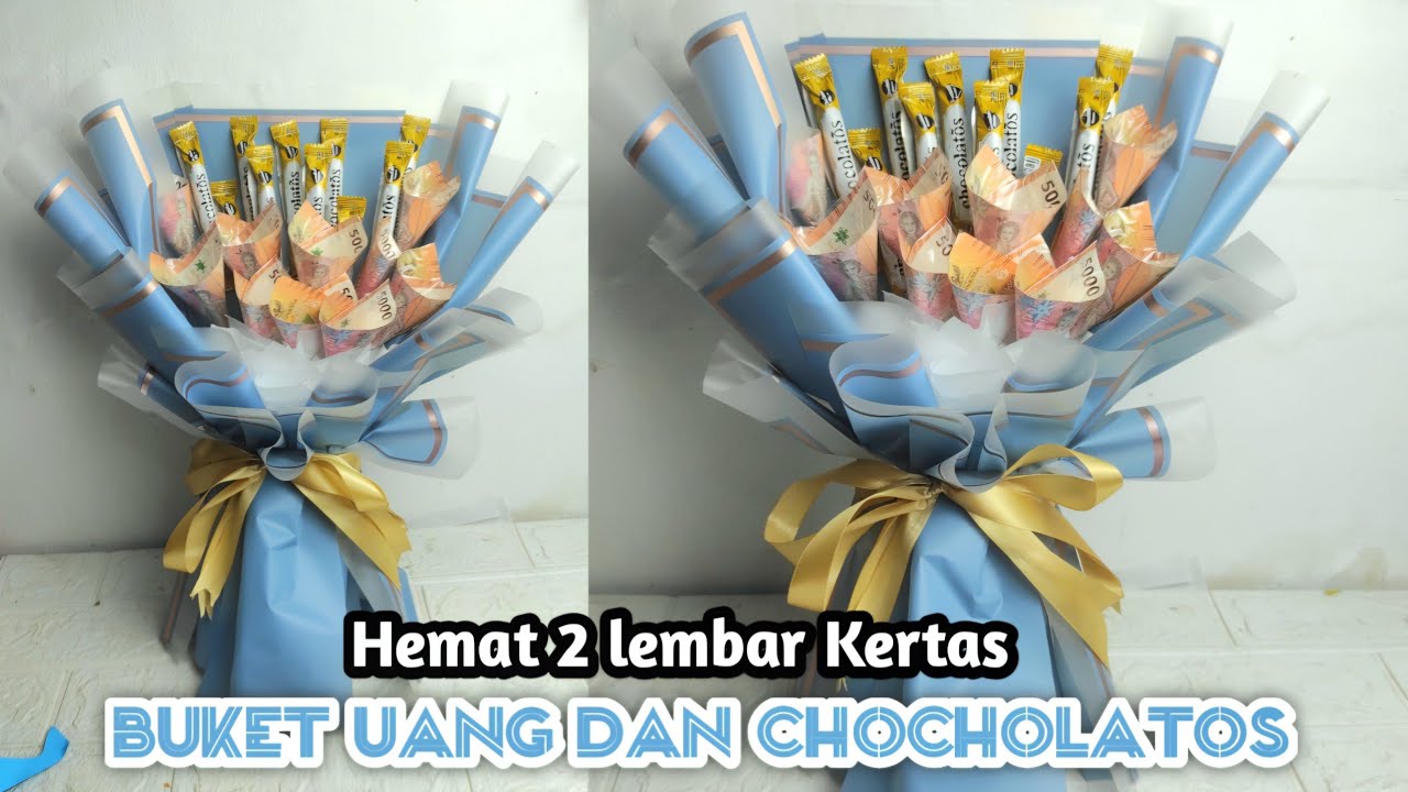 Tutorial Buket Uang dan Chocolatos || Buket Wisuda Hemat dan Mudah || 2 lembar cellophane