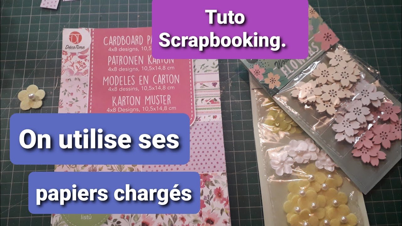 Tuto Scrapbooking.Une idée pour utiliser nos papiers chargés/moches et nos petites fleurs.
