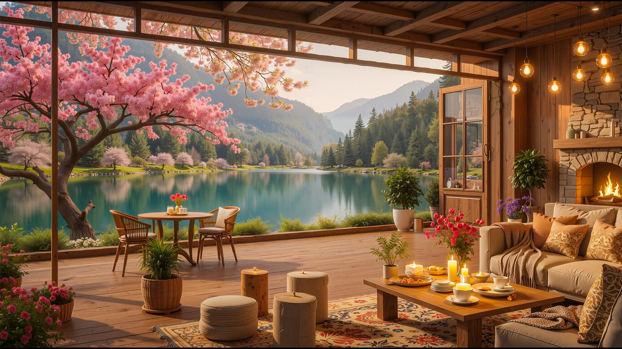 Warm Piano by the Fireplace | Gentle Piano with Peaceful Lakeview for Work, Study