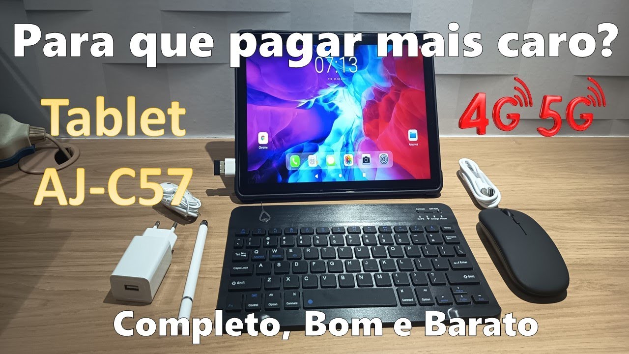Tablet AJ C57 - Vem com capa, fone, teclado e mouse e SIM 4G e 5G