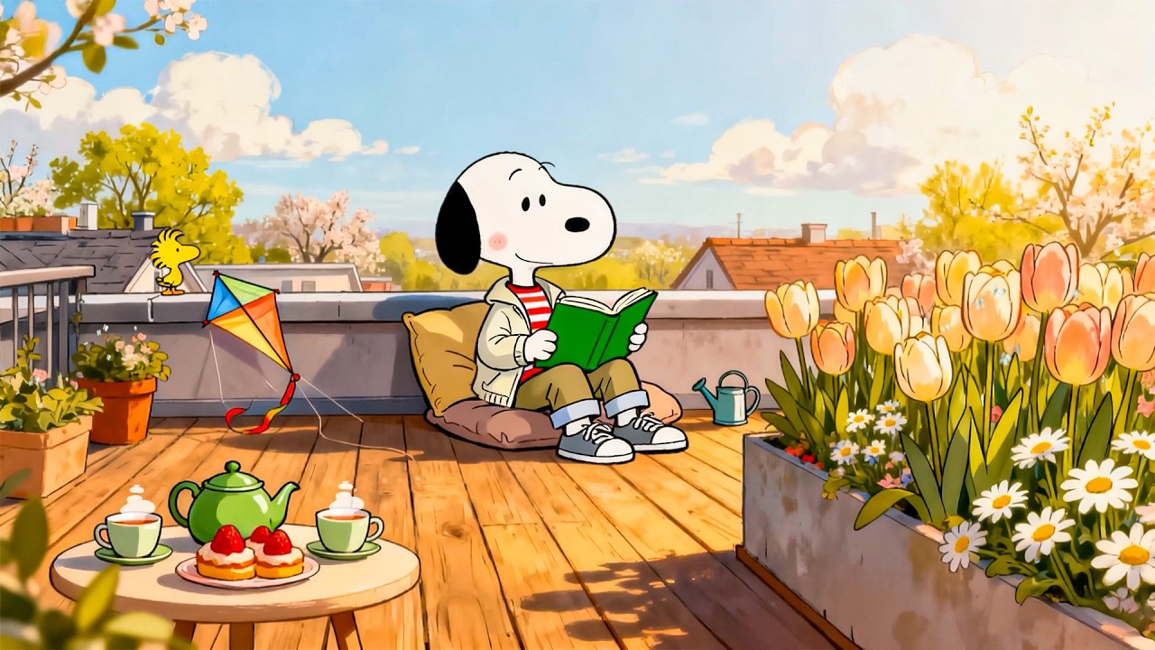 Snoopy’s Spring Balcony Book Time 🌷📚 Calm Lofi Beats for Focus, Study & Relax