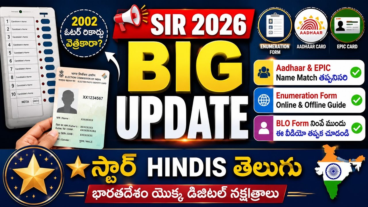 SIR 2026 Full Guide Telugu Enumeration Form Online & Offline 2002 Voter Search Aadhaar EPIC Name...