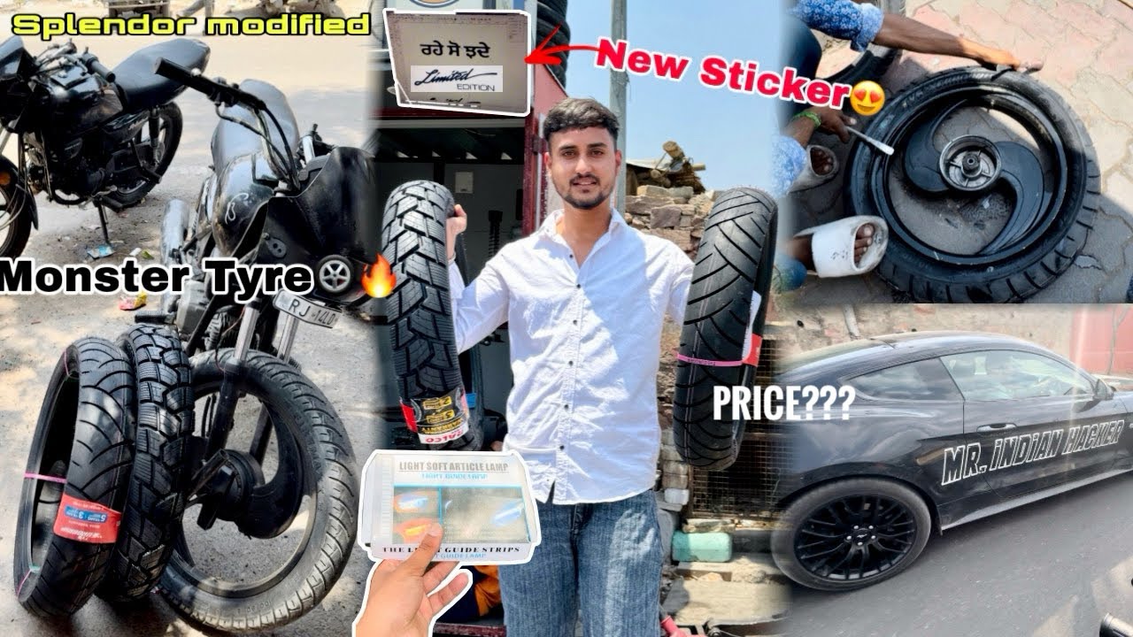 Install new tyre😍 | splendor modified | 110/90/18 big tyre 😱 Price ??? | mr indian hacker car