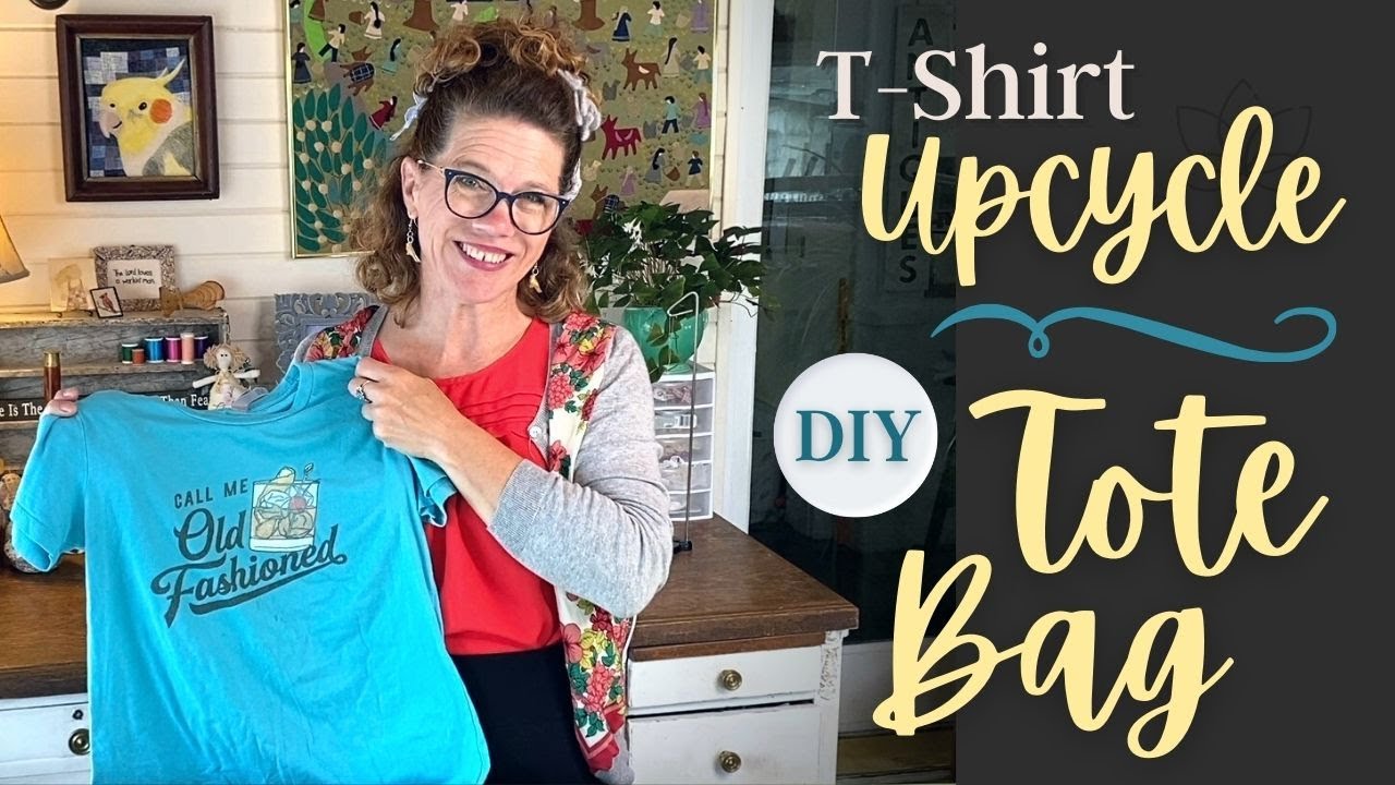 T-Shirt Remade to Tote Market Bag|Thrift Find Upcycle Repurposing|Using Stabilizer on Knits T-Shirts