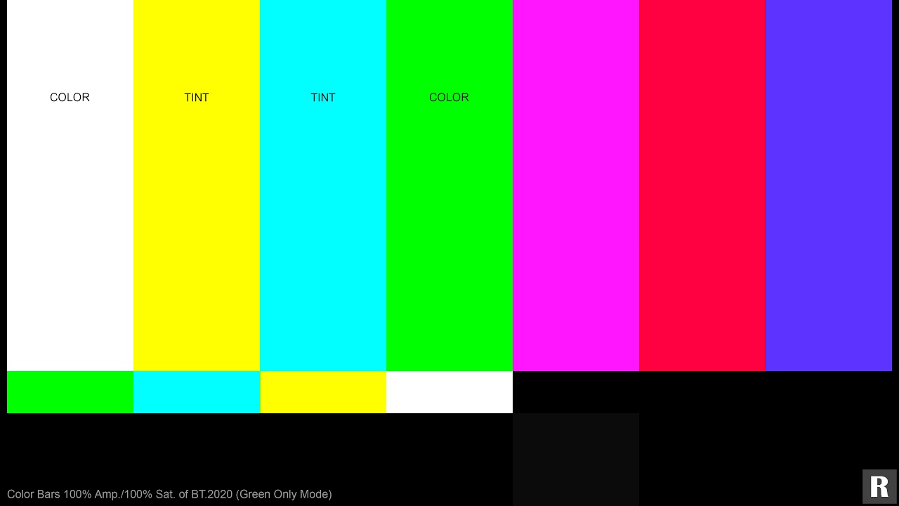 Color Bars BT2020 100% Green Filter 4K UHD HDR10