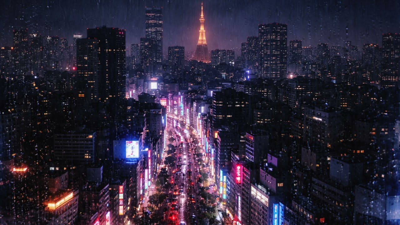 Neon Nights Under Heavy Rain