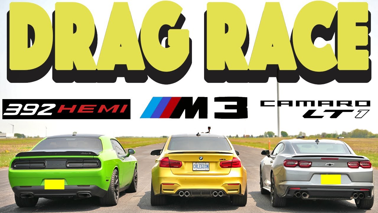 F80 M3 Comp DCT против Camaro 10AT LT1 против Challenger 8AT 392 T/A. Гонка Drag and Roll.