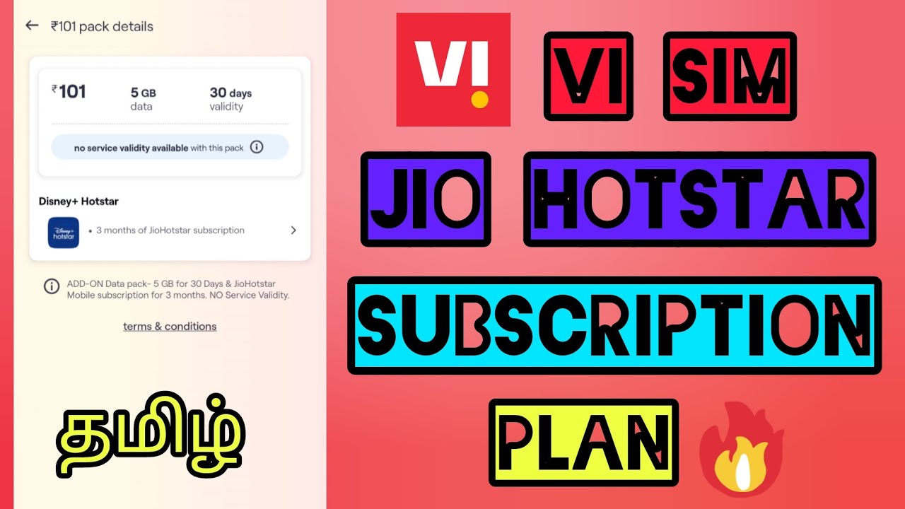 VI Hotstar Recharge Plan Tamil | Vi 101 JioHotstar Plan Tamil | JioHotstar Subscription #tts_sathish
