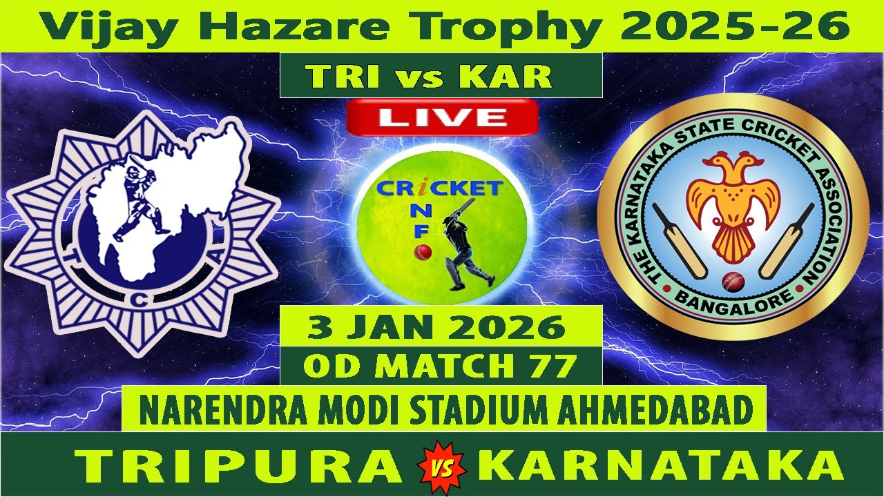 Karnataka vs  Tripura | KAR vs TRI | 77th Match of Vijay Hazare Trophy 2025-26 | TRI vs KAR Live