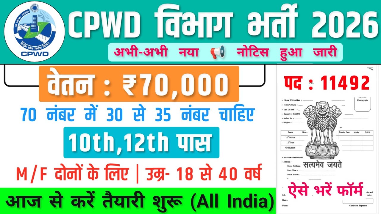 CPWD विभाग भर्ती, Salary- 70000 | CPWD Recruitment 2026 | Government Job Vacancy 2026 
