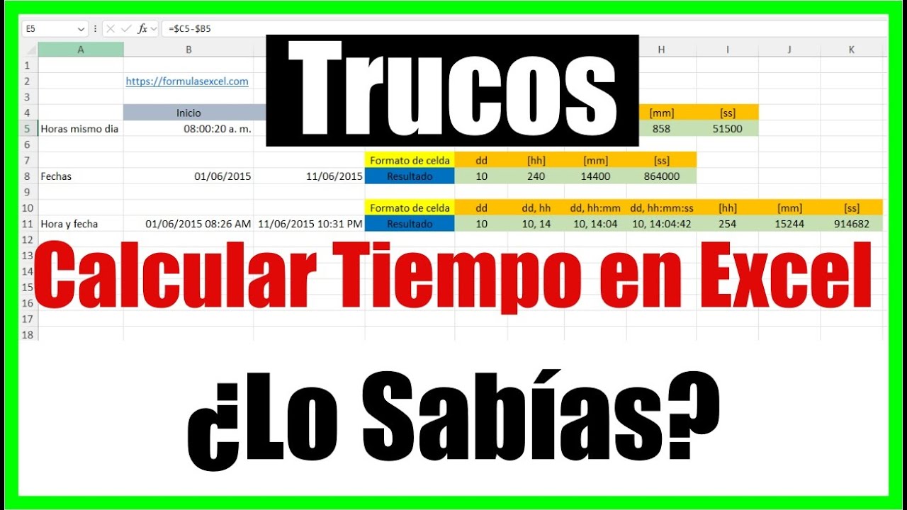 Calcular tiempo entre horas y fechas en excel
