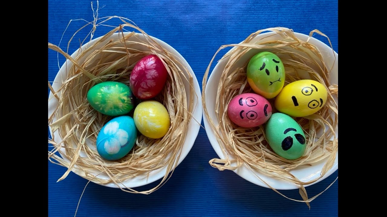 Flower/Leaves and Emoji decorated Easter Eggs.