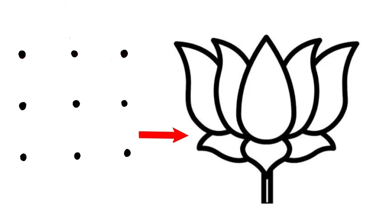 How to draw Lotus flower from 9 dots | Easy Lotus flower drawing | dots drawing