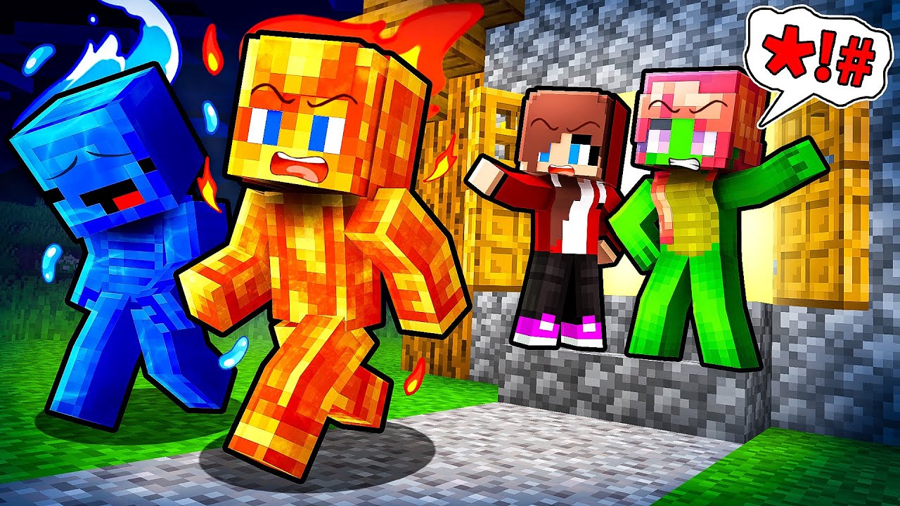 JJ and Mikey Girls Kick ELEMENTALS Out Of The House - Maizen Minecraft Animation