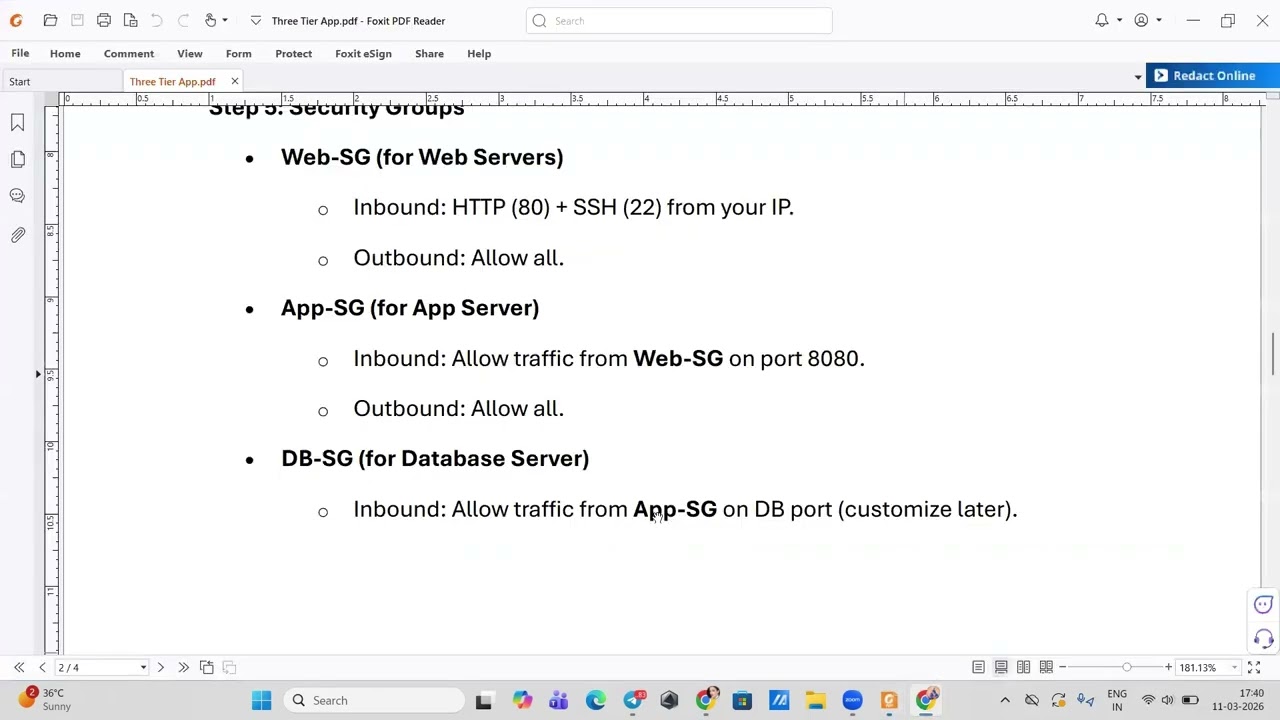 AWS 3 Tier Architecture with Load Balancer (ie:Web Server → App Server → Database Server)