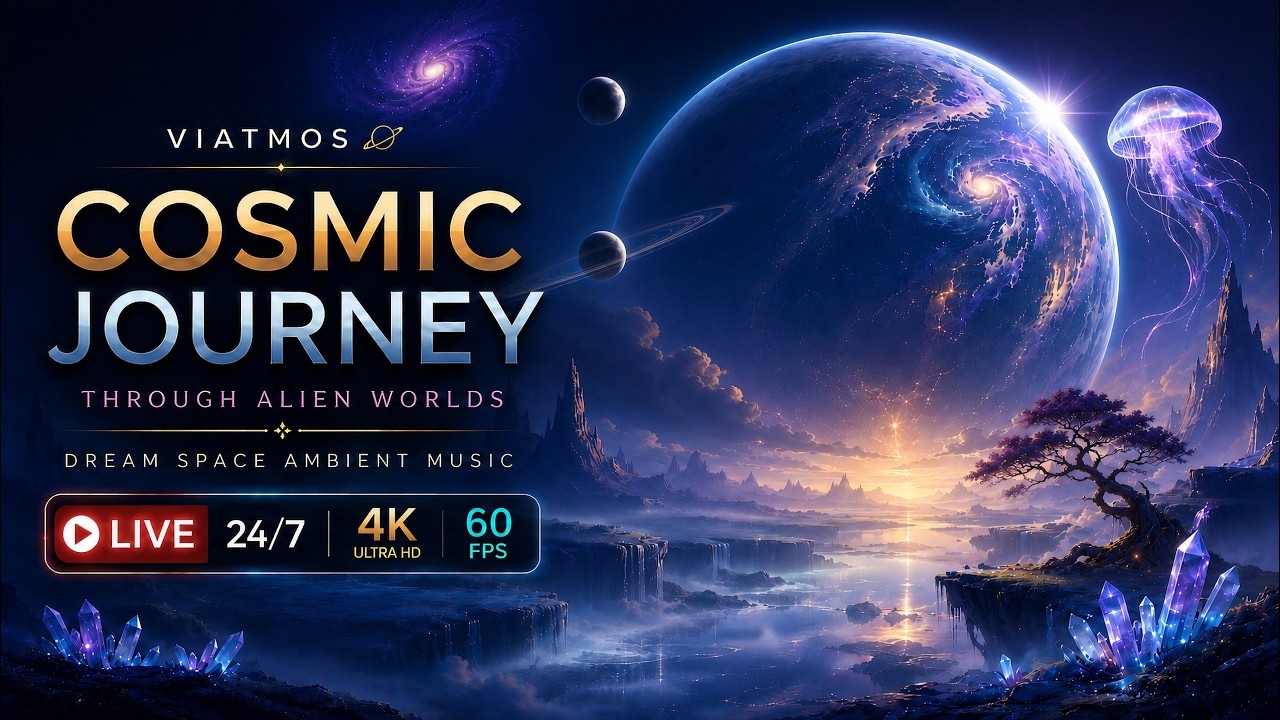 Cosmic Journey Through Alien Worlds &mdash; Dream Space Ambient Music | 4K 60 FPS LIVE 24/7