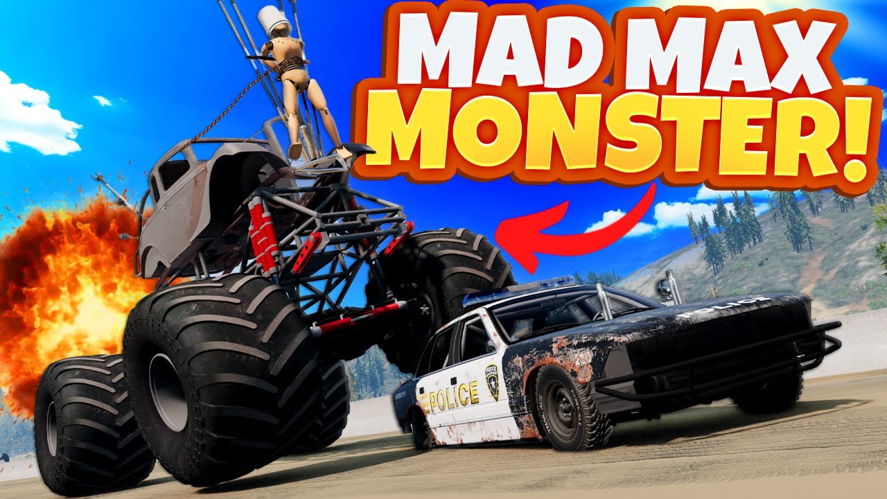 Using a Mad Max MONSTER TRUCK During a Police Chase in BeamNG Drive Mods!