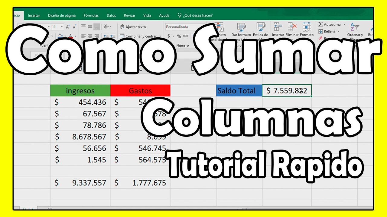 Como Restar Columnas en Excel ingresos y gastos Muy Fácil