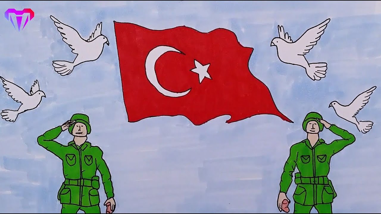 18 mart çanakkale zaferi şehitleri anla günü çizimi nasıl çizilir - türk bayrağı, asker, güvercin