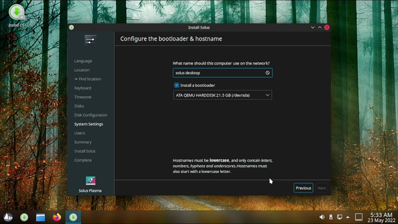 Installation of Solus 4.3 KDE Desktop.