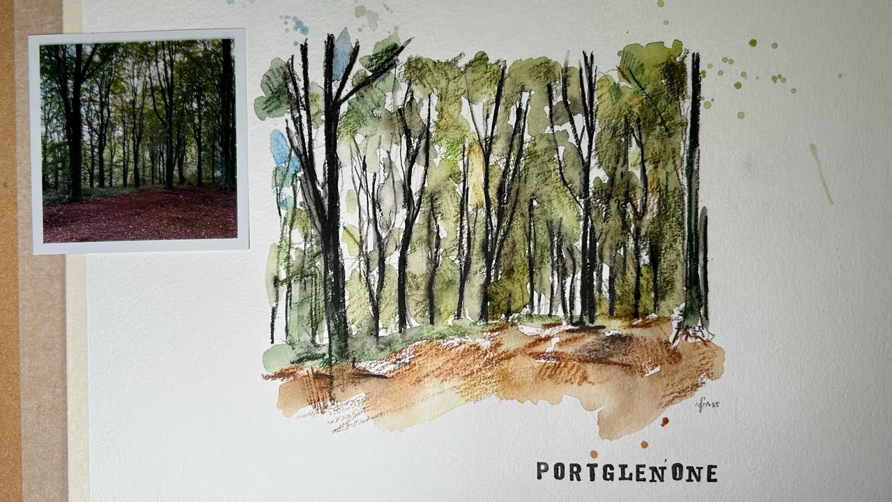 Портгленоновый лес в карандашах Derwent Inktense