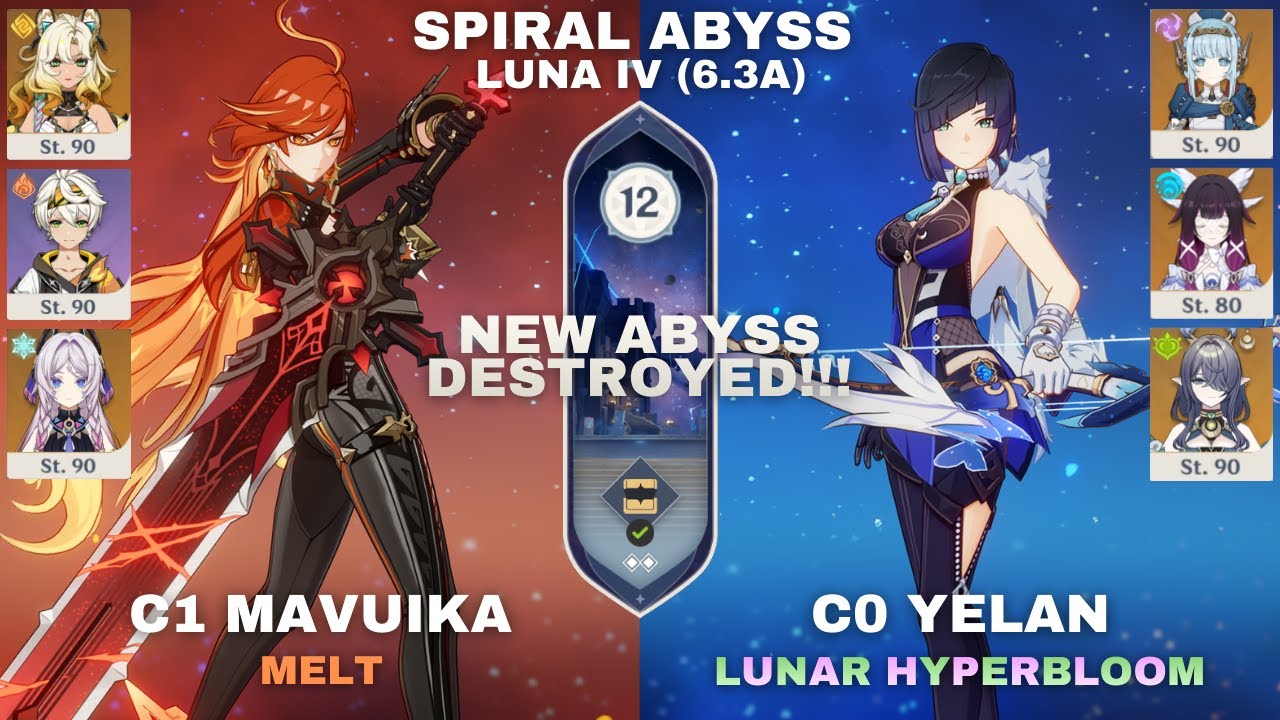 Genshin Impact Gewundener Abgrund/Spiral Abyss Luna IV (V6.3A) C1 Mavuika | C0R1 Yelan