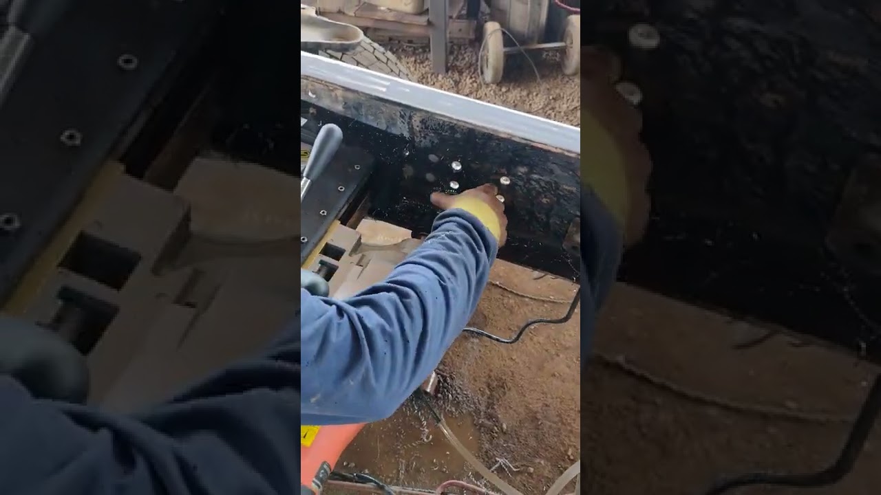 trabalhando com furadeira eletromagnética furando chassis de caminhão