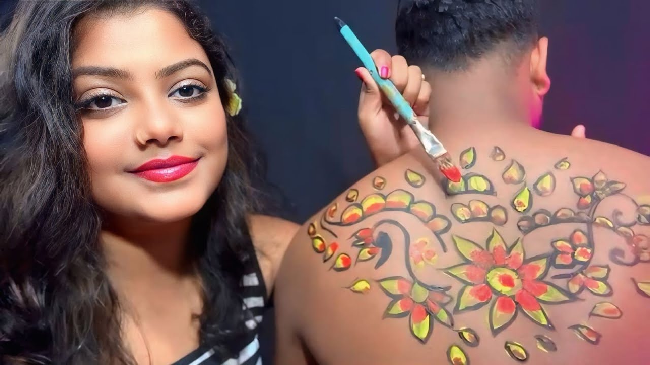ASMR My Wife Doing My Back Painting 🎨