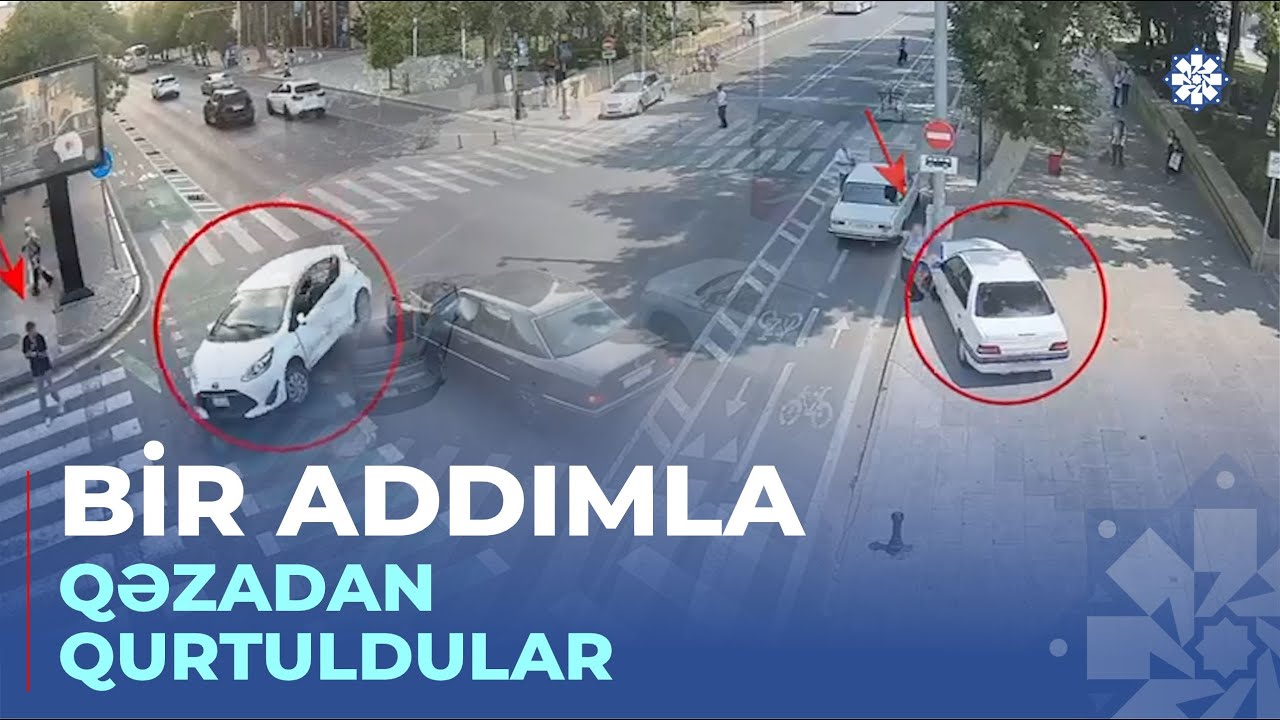 Qəza t&ouml;rədən avtomobillərdən xilas olan piyadalar