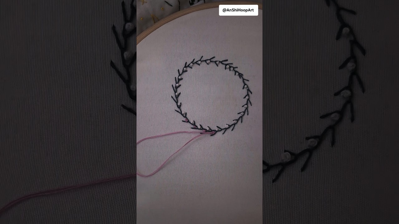 Simple Floral Circle Hand Embroidery 🌸 Easy Beginner Stitch Design| AnShi Hoop Art