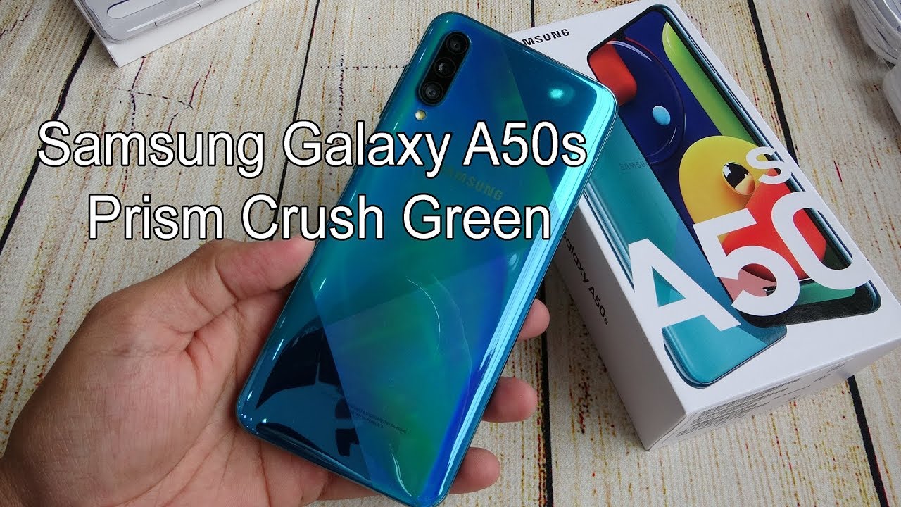 Samsung Galaxy A50s Prism Crush Green unboxing | Fingerprint test | Face ID test