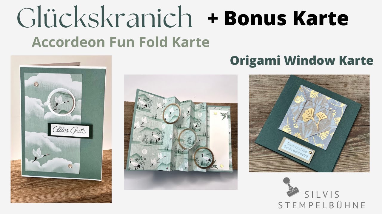 Glückskranich, Glückssymbole,  Accordion Fun Fold Card, Origami Window Card, Stampin' Up!