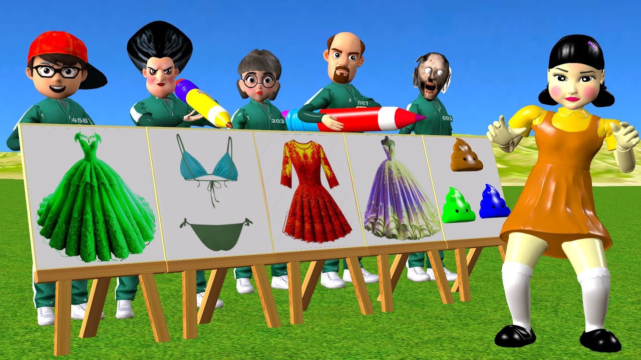 Игра «Кальмар против страшного учителя» 3D «Девушка-кальмар в бикини, примерочная, длинное платье...