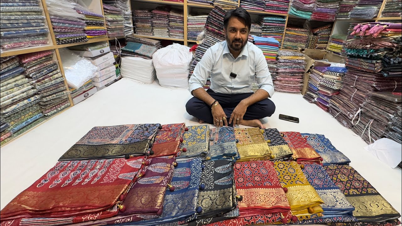 Chickpet Bangalore Wholesale Ajrakh Dola Silk Saree | Tussar Silk Saree | Matka Silk | Uppada Silk
