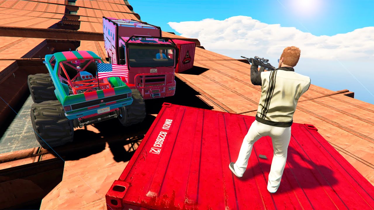 ЛЮДИ СНАЙПЕРЫ ПРОТИВ ОГРОМНЫХ ГРУЗОВИКОВ (GTA 5 Смешные моменты)
