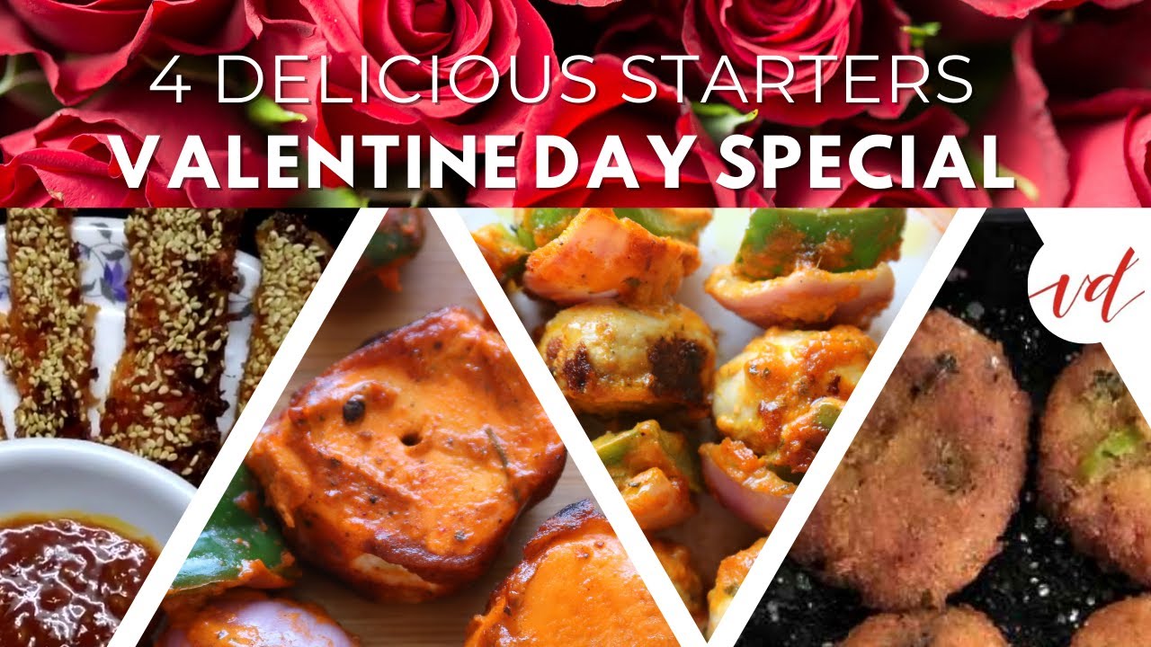 4 Veg Starter Recipes Valentine Day | Gold Finger | Paneer Tikka | Tandoori Mushroom | Cheese Cutlet