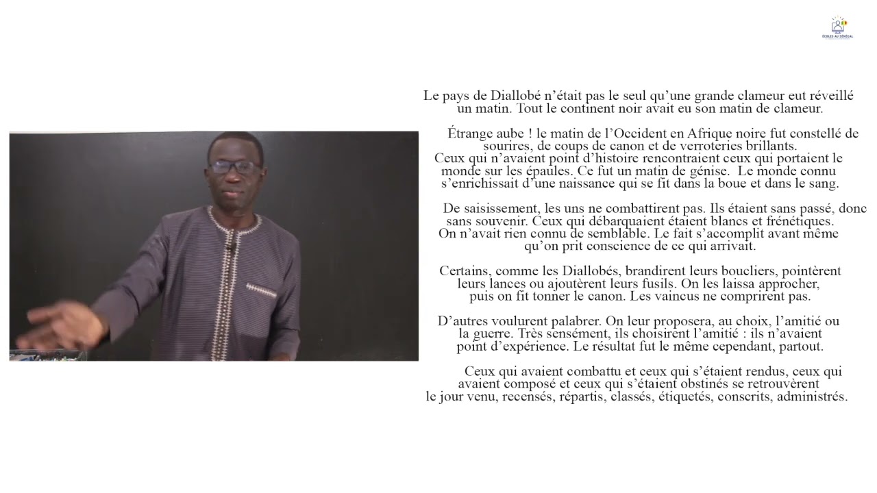 Cours - Première - Français : Roman négro-africain / Etude de texte / M. Ba