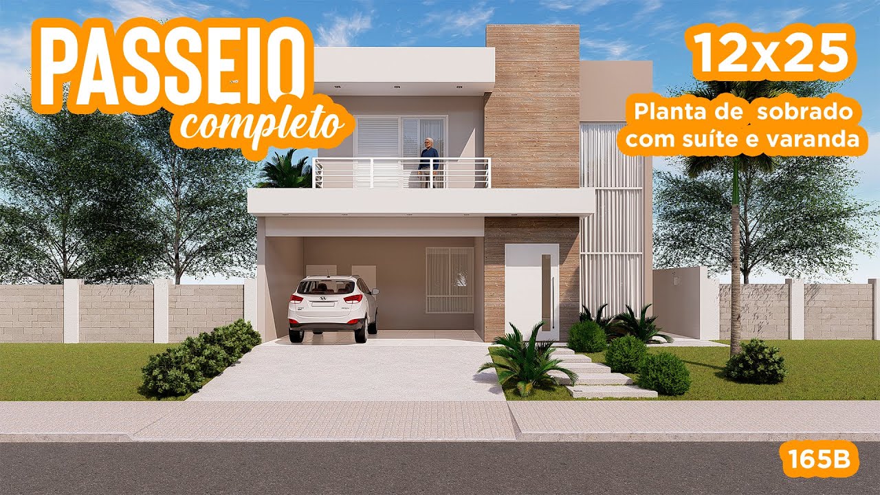 165B | Casa 12x25 | Planta de sobrado com suíte e varanda