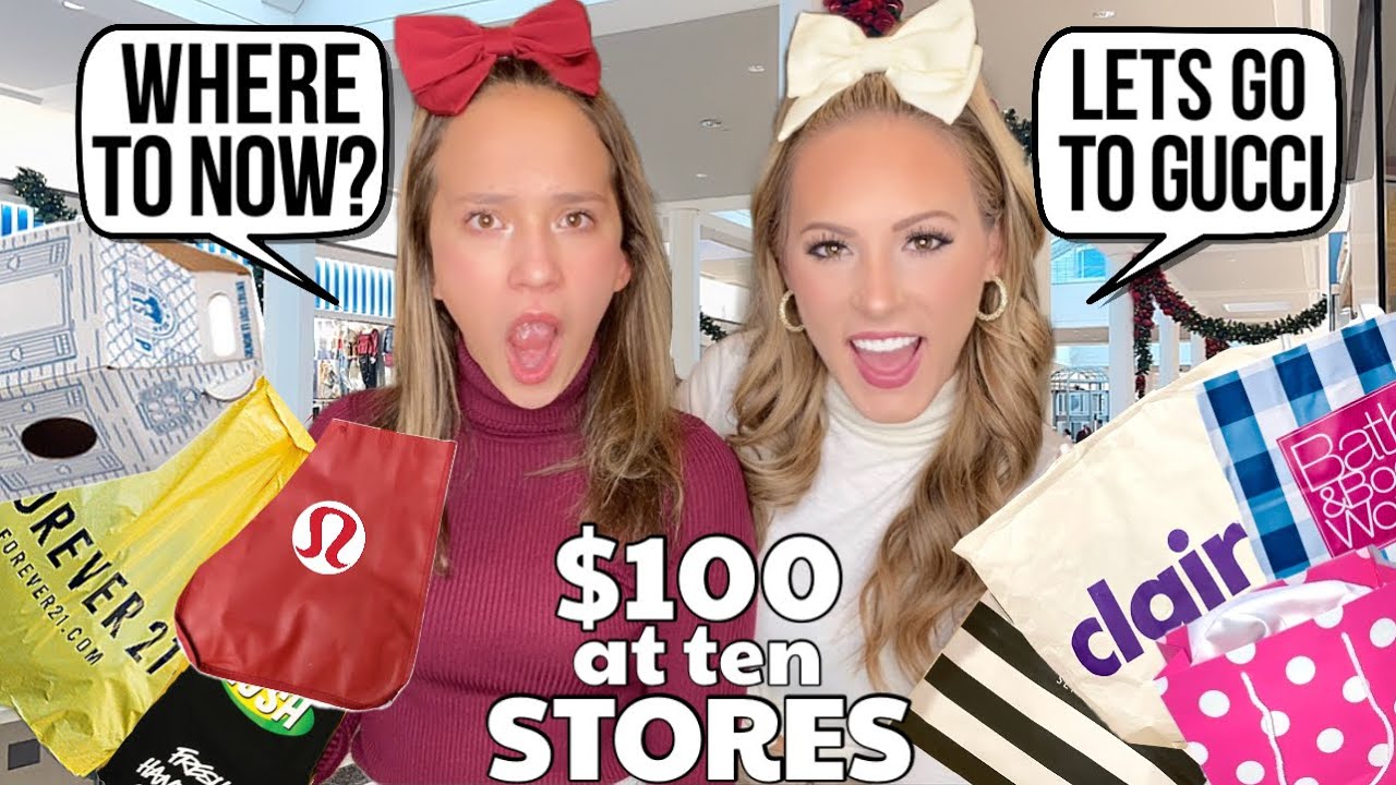WE WENT CHRISTMAS SHOPPING WITH $100 AT 10 DIFFERENT STORES IN THE MALL CHALLENGE 😱💵