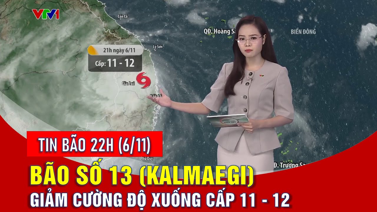 Tin bão 22h ngày 6/11: Bão số 13 giảm cường độ xuống cấp 11 - 12 | VTVWDB