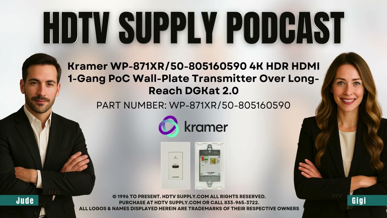 Kramer WP-871XR/50-805160590 4K HDR HDMI 1-Gang PoC Wall-Plate Transmitter Over Long-Reach DGKat 2.0
