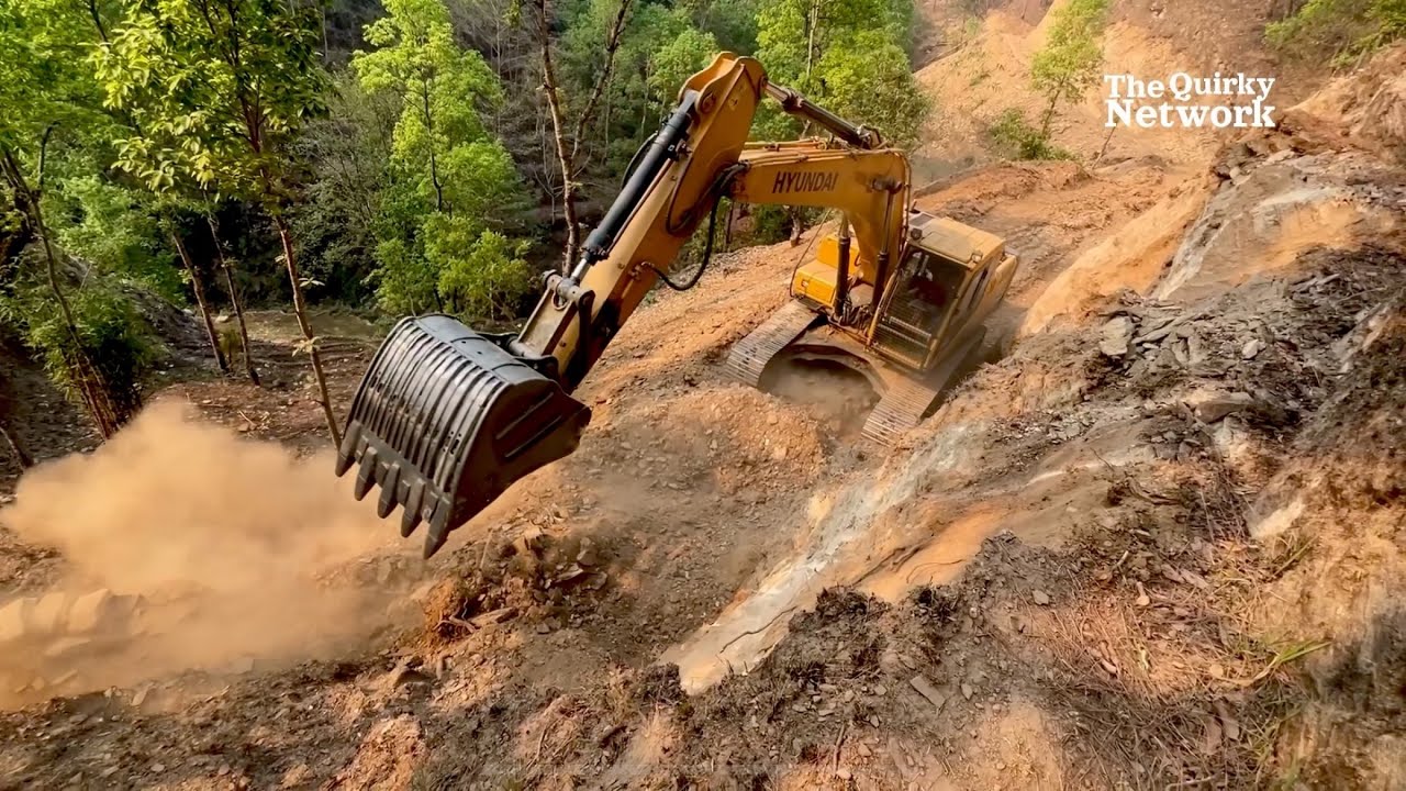 Excavator Operator's Adventure: Constructing a Road in Difficult Hillside Conditions