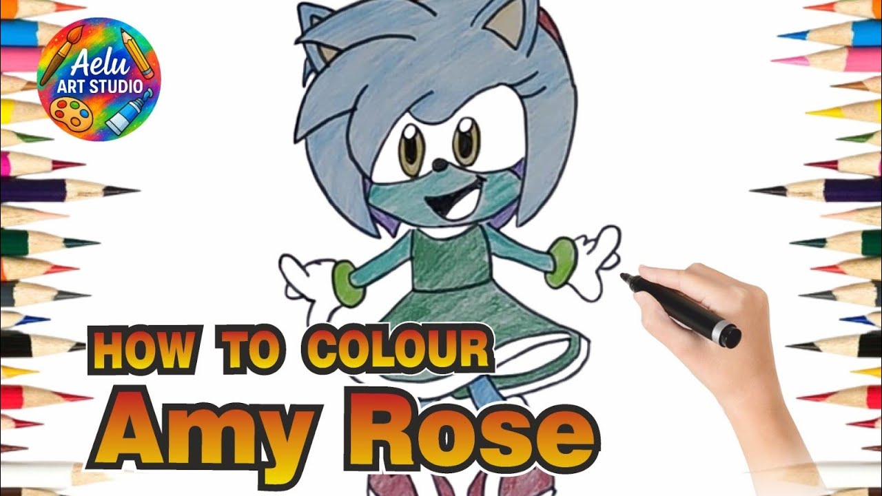 How to Colour Amy Rose | Easy Cartoon Coloring for All Ages | Aelu Art Studio