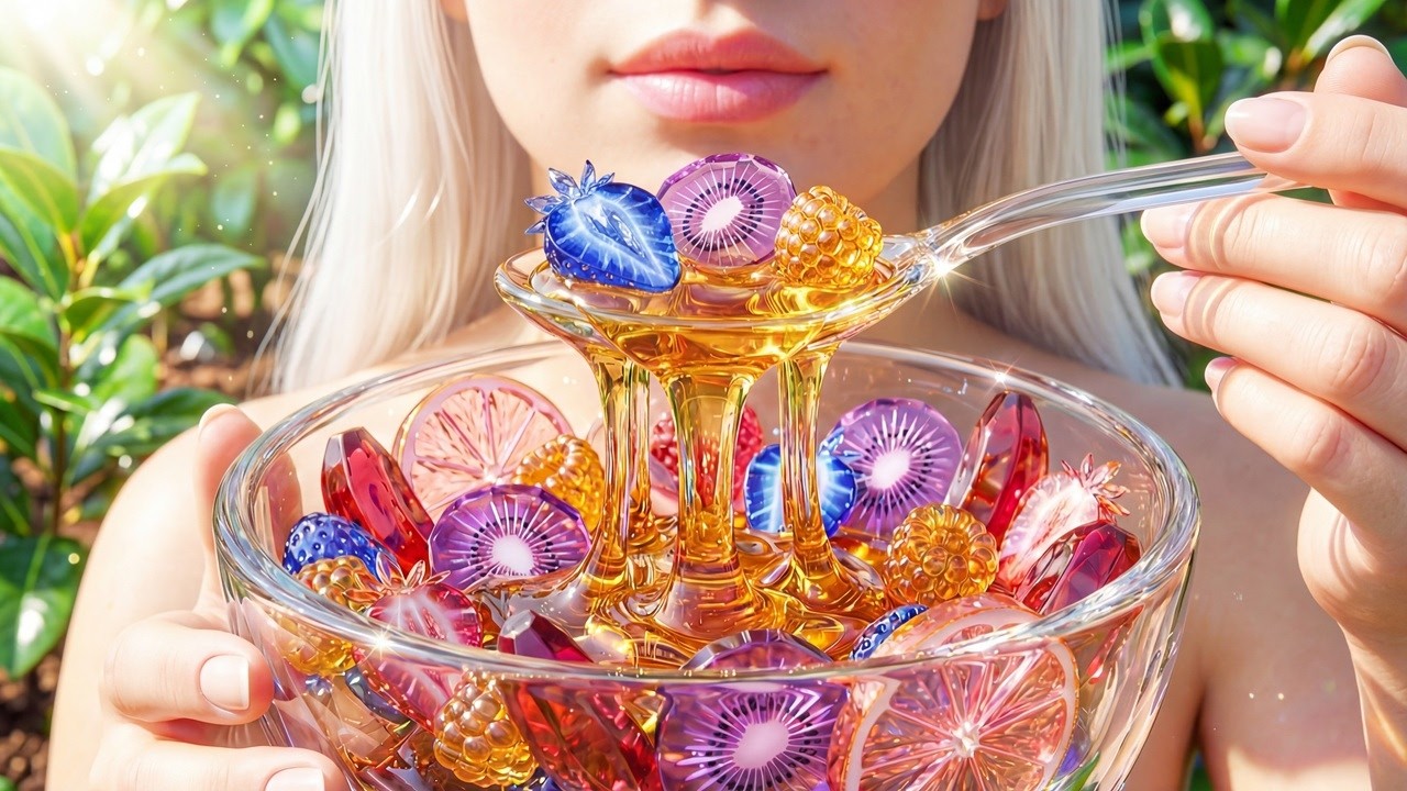Mystic GLASS Fruit Salad ASMR🍓🍯| Honey Dripping & Slow Eating