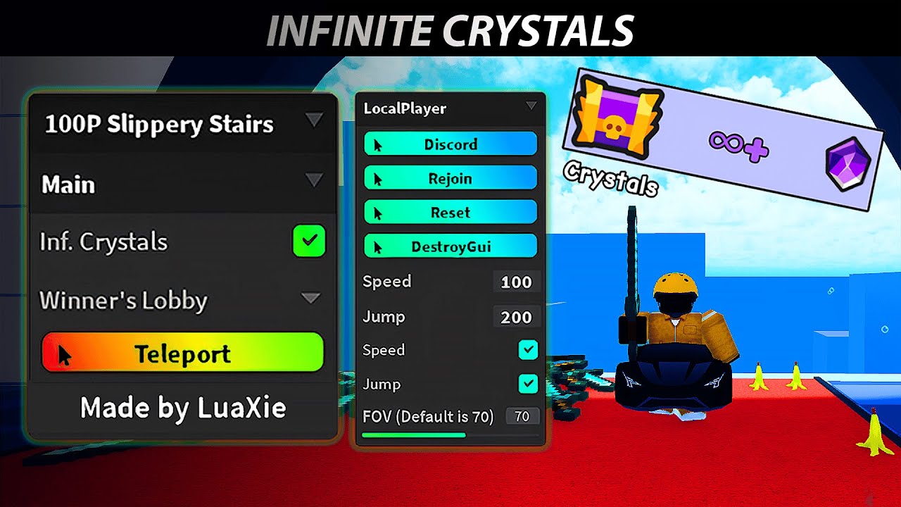 100 Player Slippery Stairs BEST Script | Inf. Crystals, Give ALL Swords, Teleport, LocalPlayer, etc.