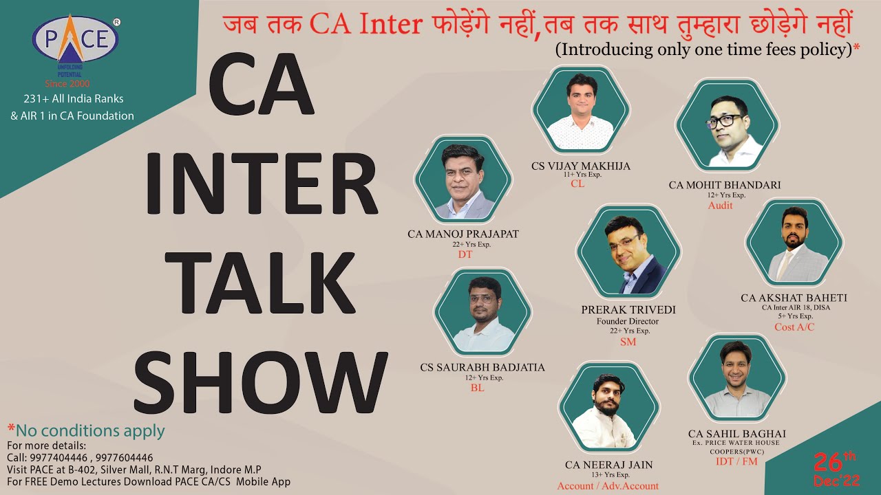 CA Inter Talk Show by CA/CS AIR Faculties of PACE | Monday Motivation | Prerak Trivedi, PACE, Indore